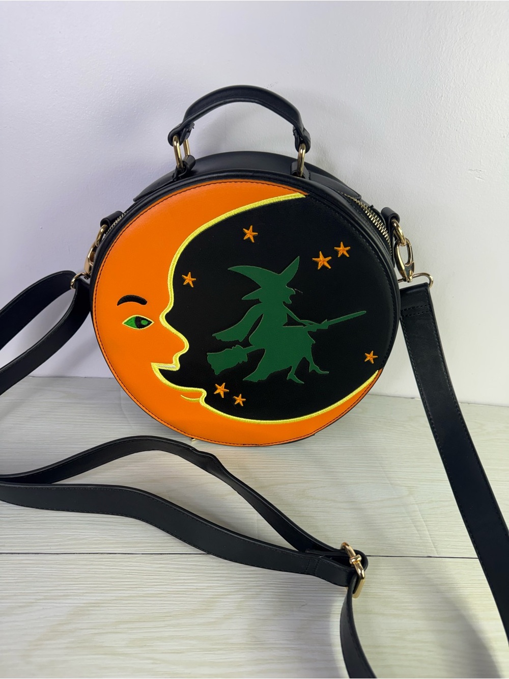Backstitch Bruja moon and witch purse crossbody